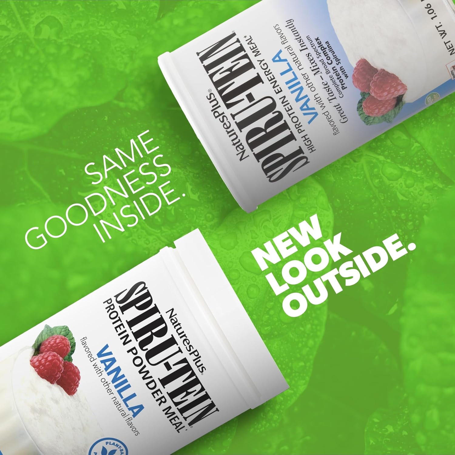 Pack of 2 Natures Plus SPIRU-TEIN Vanilla Plant-Based Protein Powder - 1.06 lbs - 32 Servings - Vegetarian, Gluten-Free