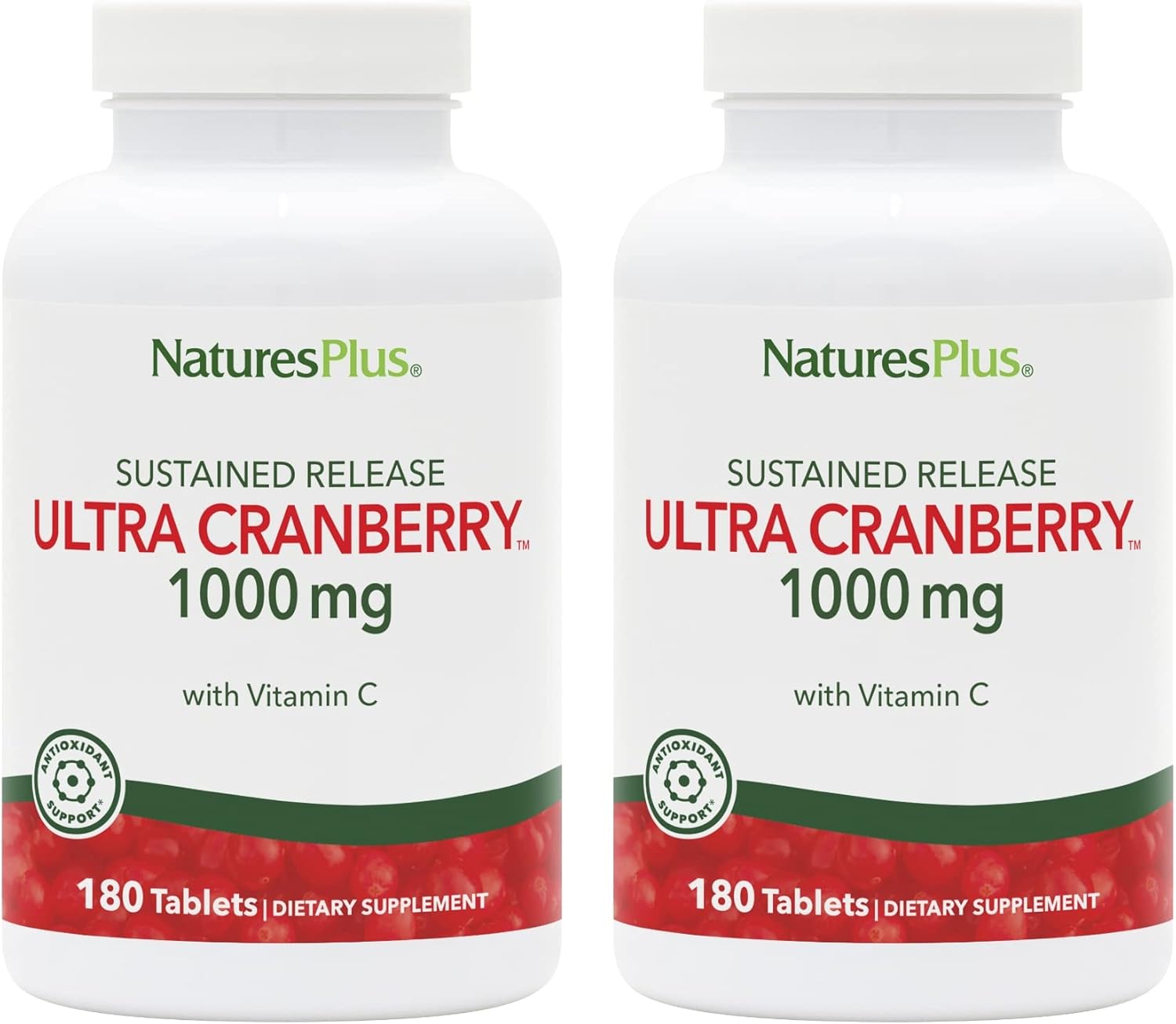 Pack of 2 Natures Plus Ultra Cranberry 1000-180 Sustained Release Tablets - Promotes Urinary Tract Health - Non-GMO, Vegetarian, Gluten Free - 180 Servings