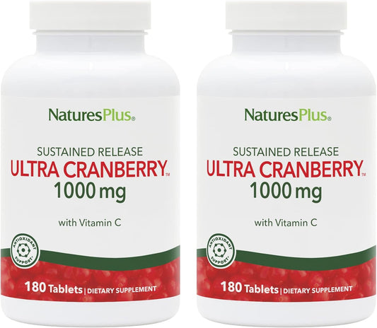 Pack of 2 Natures Plus Ultra Cranberry 1000-180 Sustained Release Tablets - Promotes Urinary Tract Health - Non-GMO, Vegetarian, Gluten Free - 180 Servings