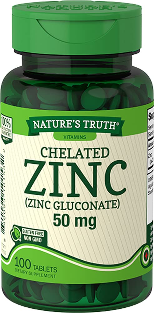 Pack of 2 Nature's Truth Chelated Zinc 50 mg Tablets - 100 ct Total
