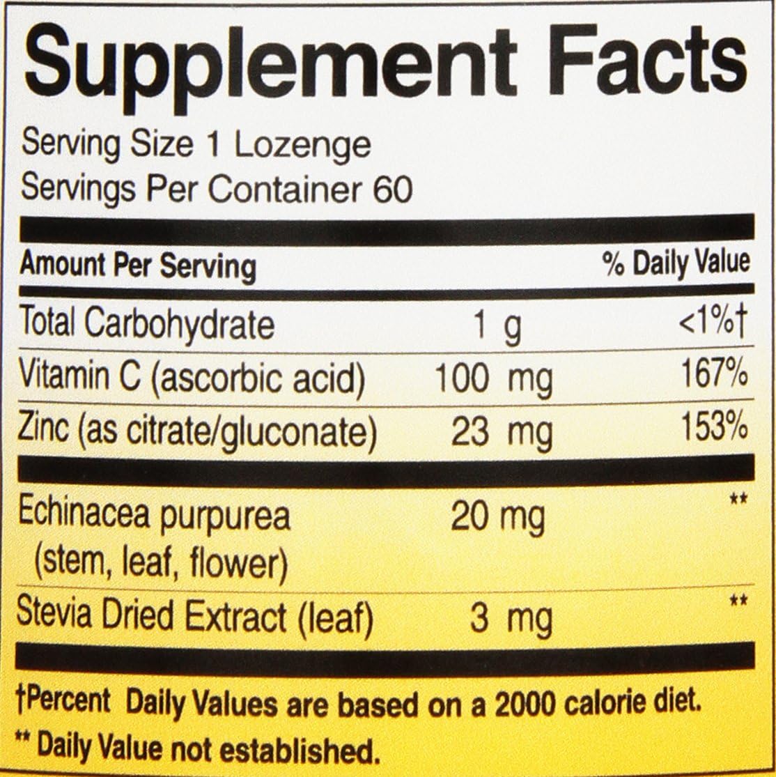Pack of 2 Nature's Way Zinc Lozenges with Vitamin C, Echinacea, and Wild Berry Flavor for Immune Support, 60 Lozenges