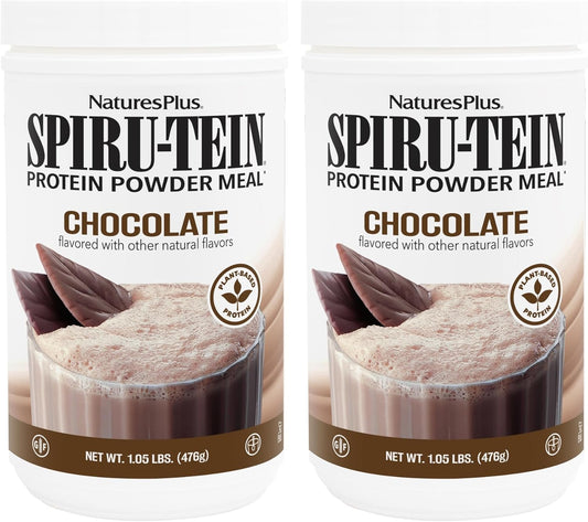 Pack of 2 NaturesPlus SPIRU-TEIN Chocolate Plant-Based Protein Shake - 1.05 lbs - Non-GMO, Vegetarian, Gluten Free - 34 Servings