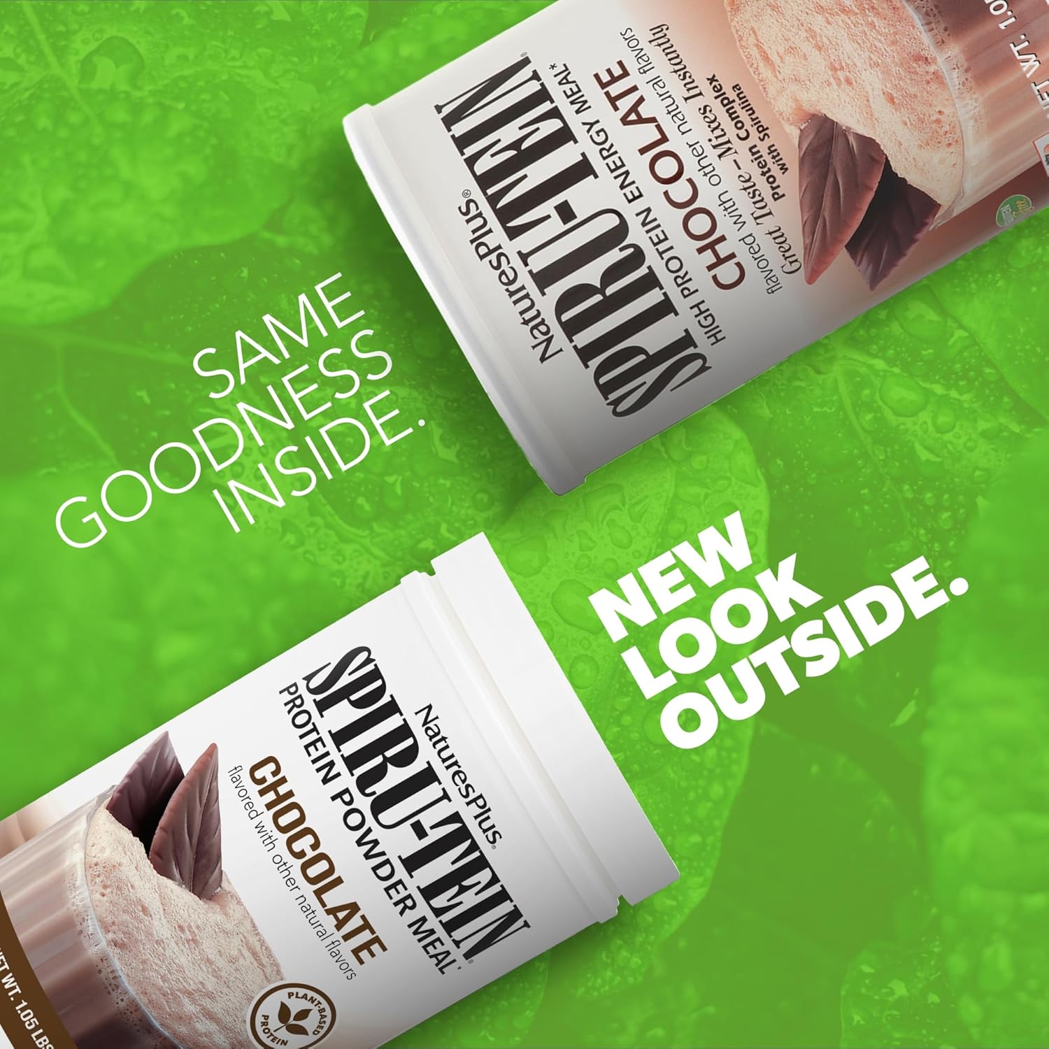 Pack of 2 NaturesPlus SPIRU-TEIN Chocolate Plant-Based Protein Shake - 1.05 lbs - Non-GMO, Vegetarian, Gluten Free - 34 Servings