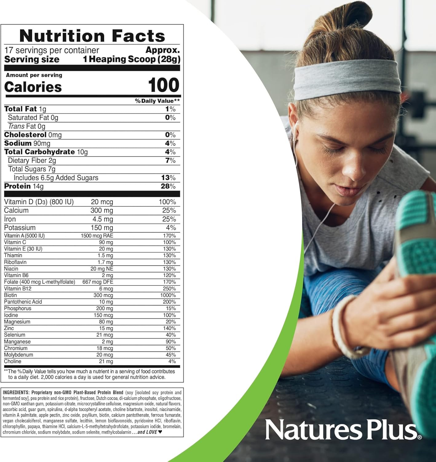 Pack of 2 NaturesPlus SPIRU-TEIN Chocolate Plant-Based Protein Shake - 1.05 lbs - Non-GMO, Vegetarian, Gluten Free - 34 Servings