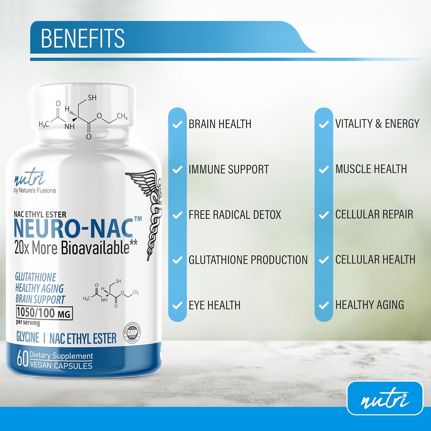 Pack of 2 Neuro NAC Supplement - Boost Glutathione 10x More - 20x More Bioavailable Than NAC 600mg - 120 Capsules