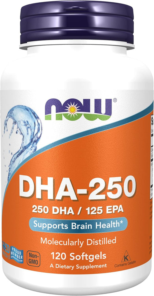 Pack of 2 NOW Foods DHA-250 Softgels with 50% DHA Omega-3 - 120 Count