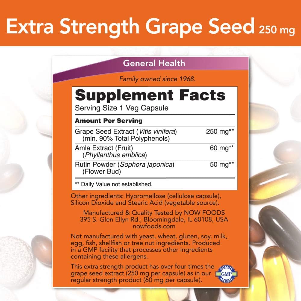 Pack of 2 NOW Foods Grape Seed Extract 250mg Vcaps - 90 Count
