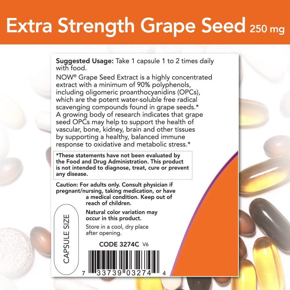 Pack of 2 NOW Foods Grape Seed Extract 250mg Vcaps - 90 Count