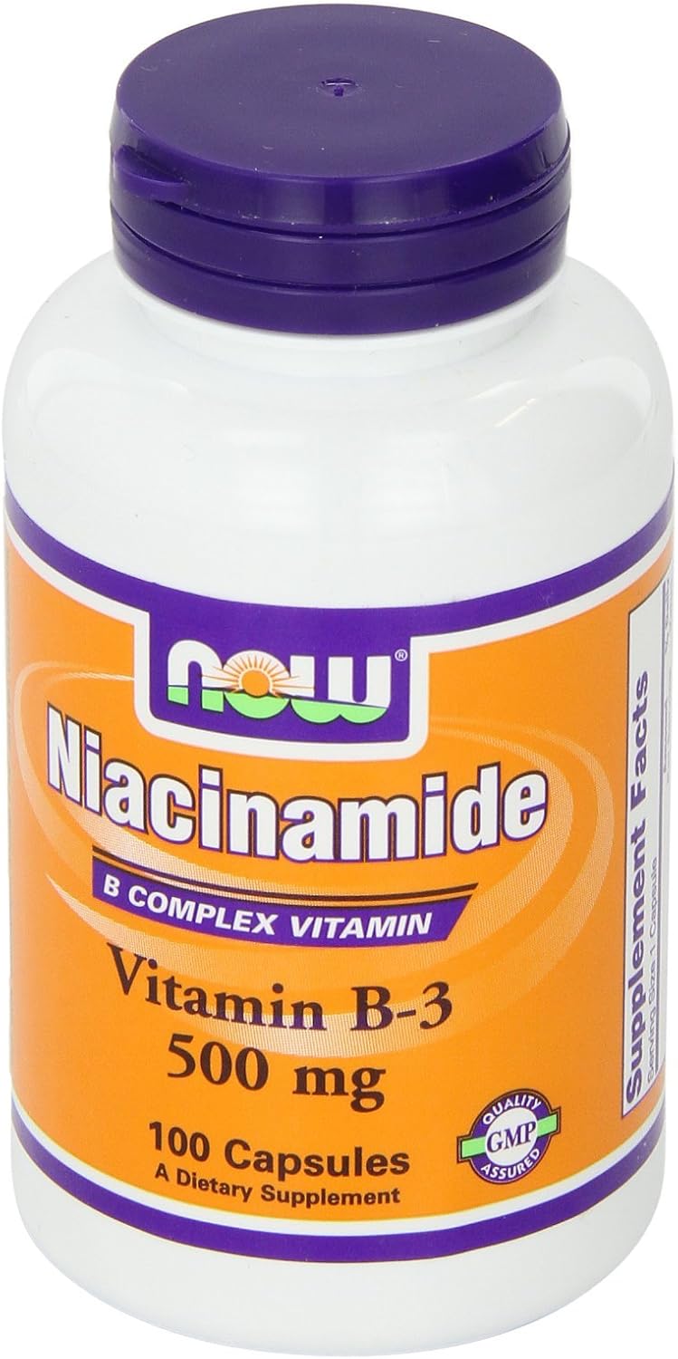 Pack of 2 NOW Foods Niacinamide 500mg Capsules for Skin & Heart Health
