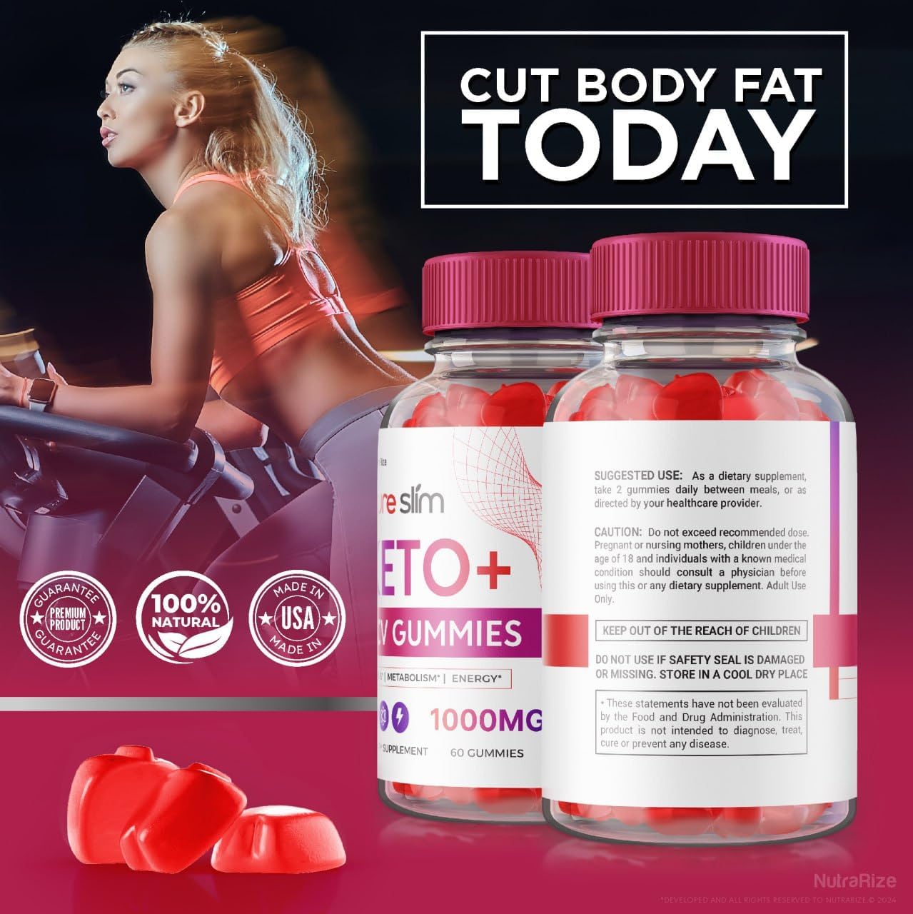 Pack of 2 NutraRize Pure Slim Keto and ACV Gummies for Maximum Strength Slimming Formula Support - 120 Gummies