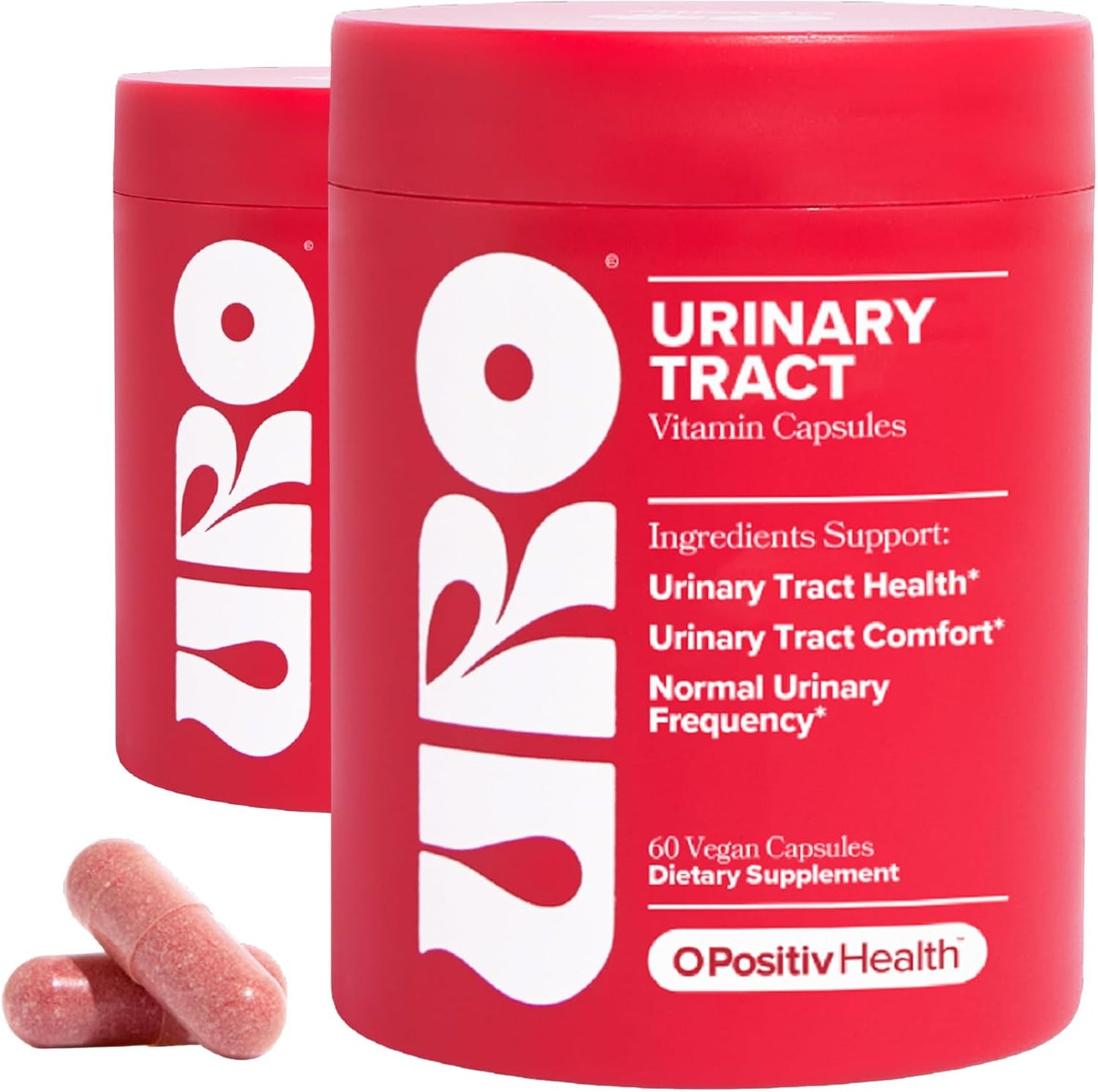 Pack of 2 O Positiv URO Urinary Tract Health Supplements for Women - 60 Count Vegan Capsules with Cranberry Extract, D-Mannose, and Vitamin C - Gluten-Free Urinary Support Vitamins