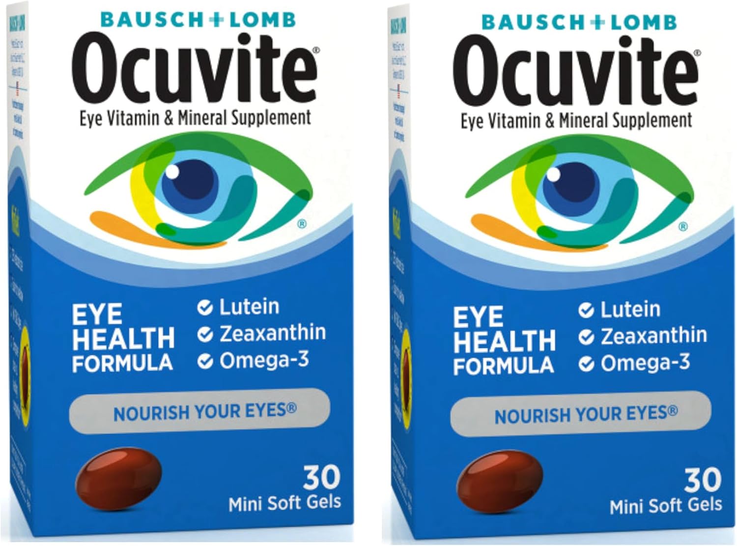 Pack of 2 Ocuvite Eye Health Supplement Mini Softgels with Vitamin D, 30 Count