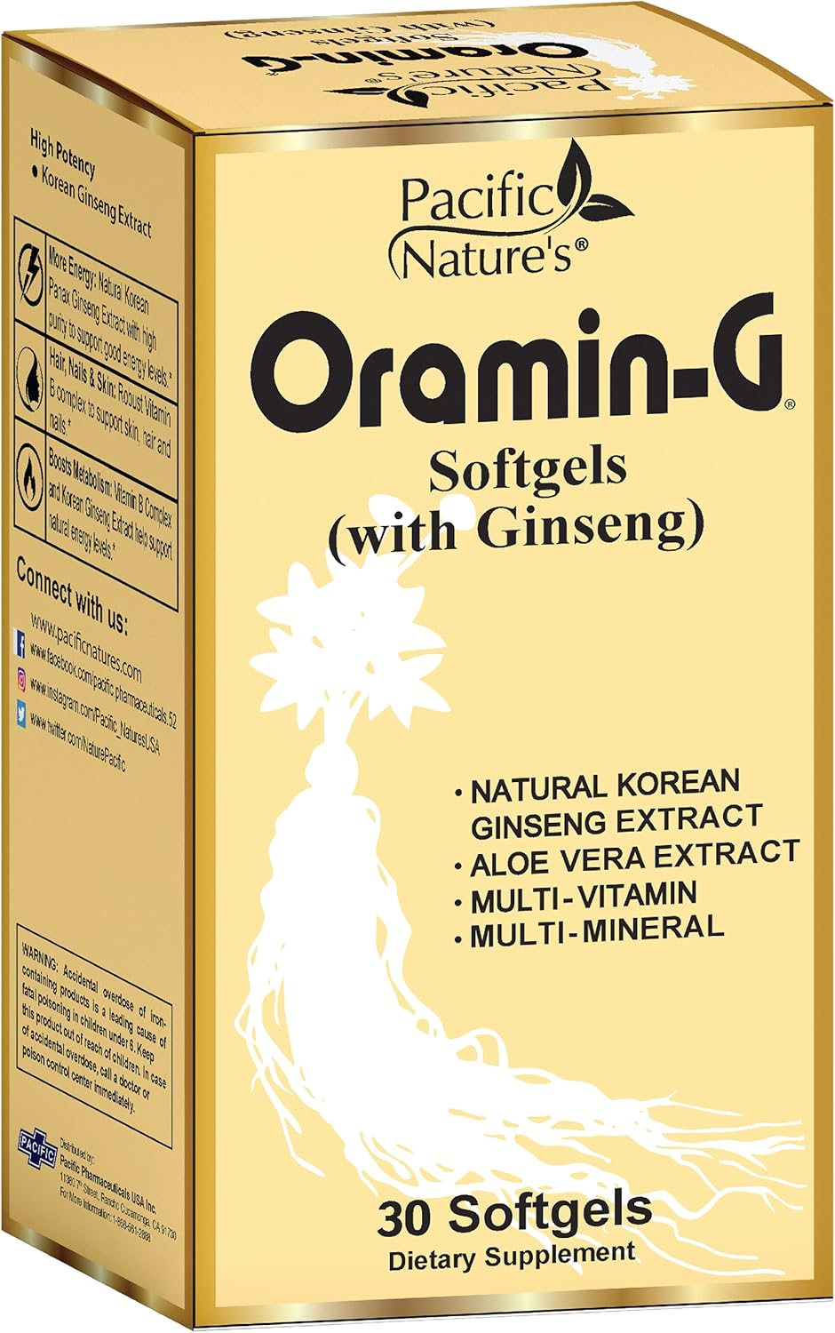 Pack of 2 Pacific Nature's Oramin G Softgels with Korean Ginseng, Aloe Vera, Vitamin B Complex, and Zinc for Energy, Immunity, & Nutritional Support