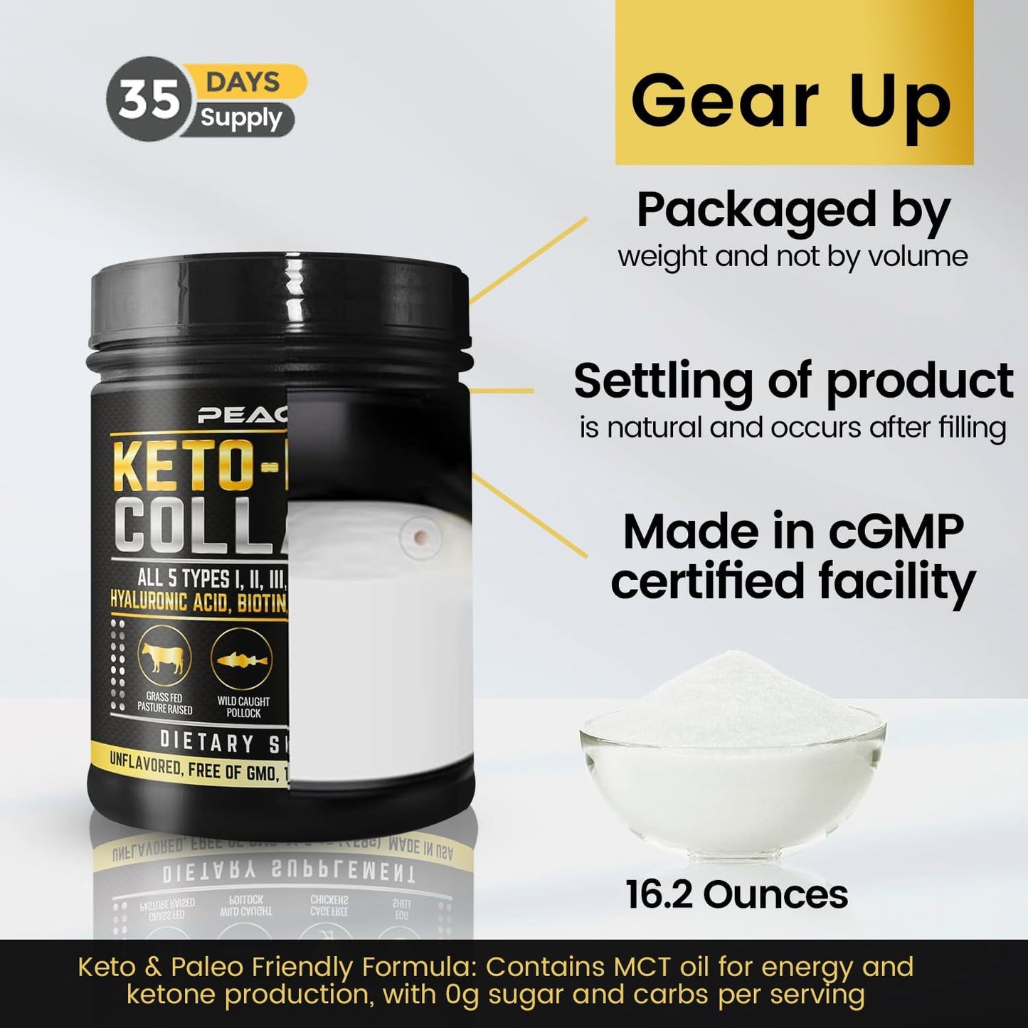 Pack of 2 Peacock Max Keto Multi Collagen Peptides 16.2 oz - Unflavored Bone Broth Protein Powder with MCT Oil for Joint, Skin, Hair & Gut Health
