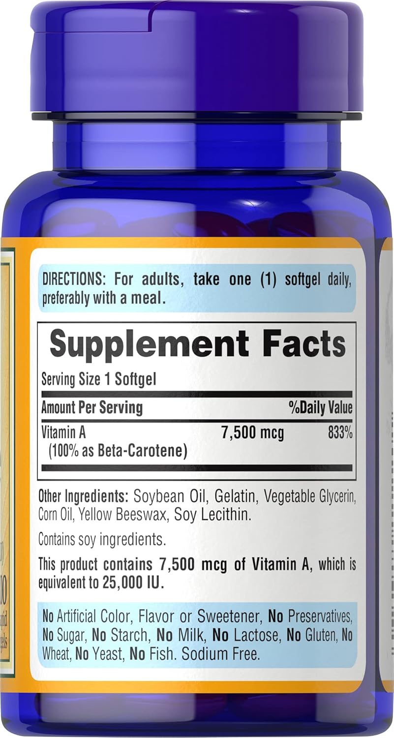 Pack of 2 Puritan's Pride Beta Carotene Softgels for Immune and Eye Health, Supports Healthy Immune System