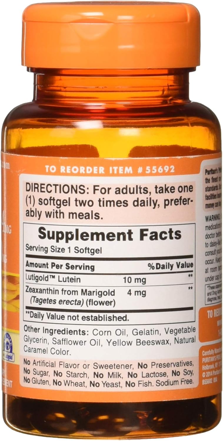 Pack of 2 Puritan's Pride Zeaxanthin 4mg and Lutein 10mg for Healthy Eyes and Vision - 60 ct