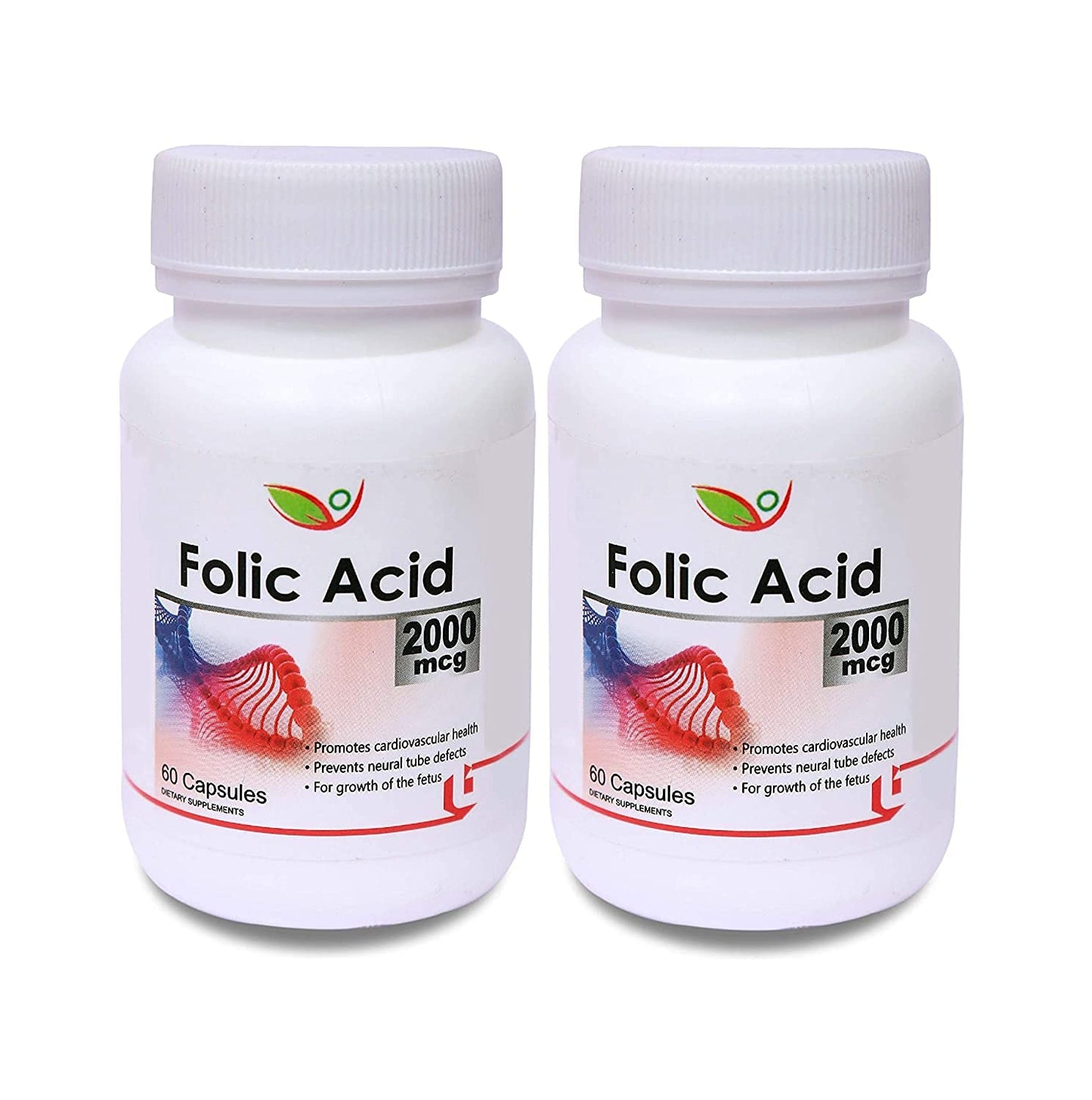 Pack of 2 RUP Biotrex Nutraceuticals Folic Acid Capsules - 2000mcg (60 Count)