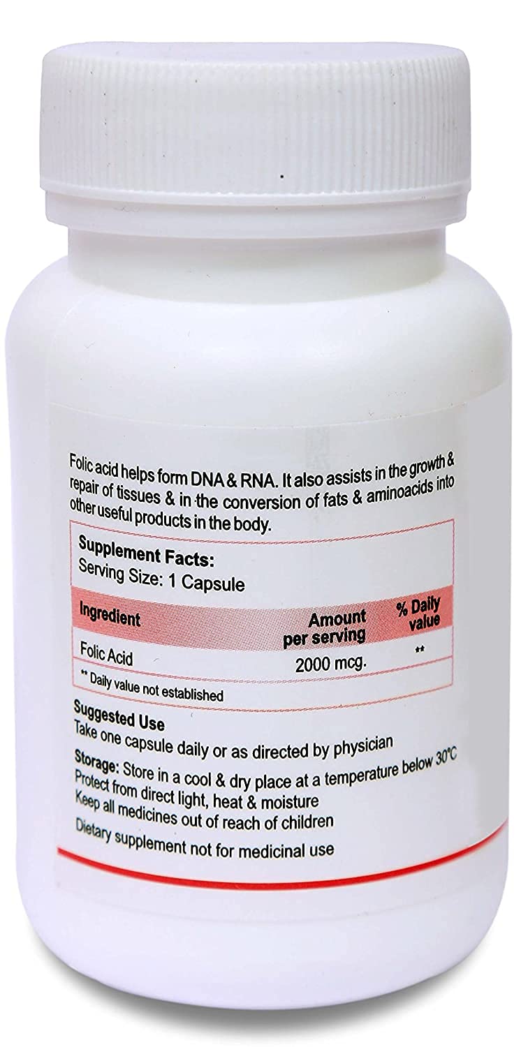 Pack of 2 RUP Biotrex Nutraceuticals Folic Acid Capsules - 2000mcg (60 Count)