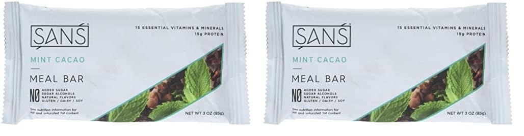 Pack of 2 SANS Mint Cacao Meal Bars, 3 OZ Each - Nutritious Snack for On-the-Go Energy Boost