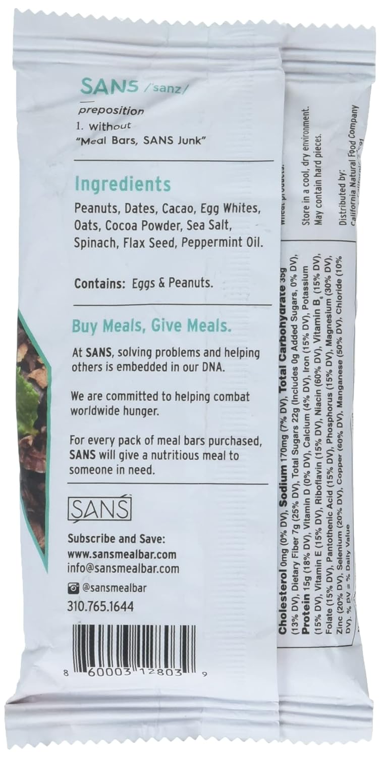 Pack of 2 SANS Mint Cacao Meal Bars, 3 OZ Each - Nutritious Snack for On-the-Go Energy Boost