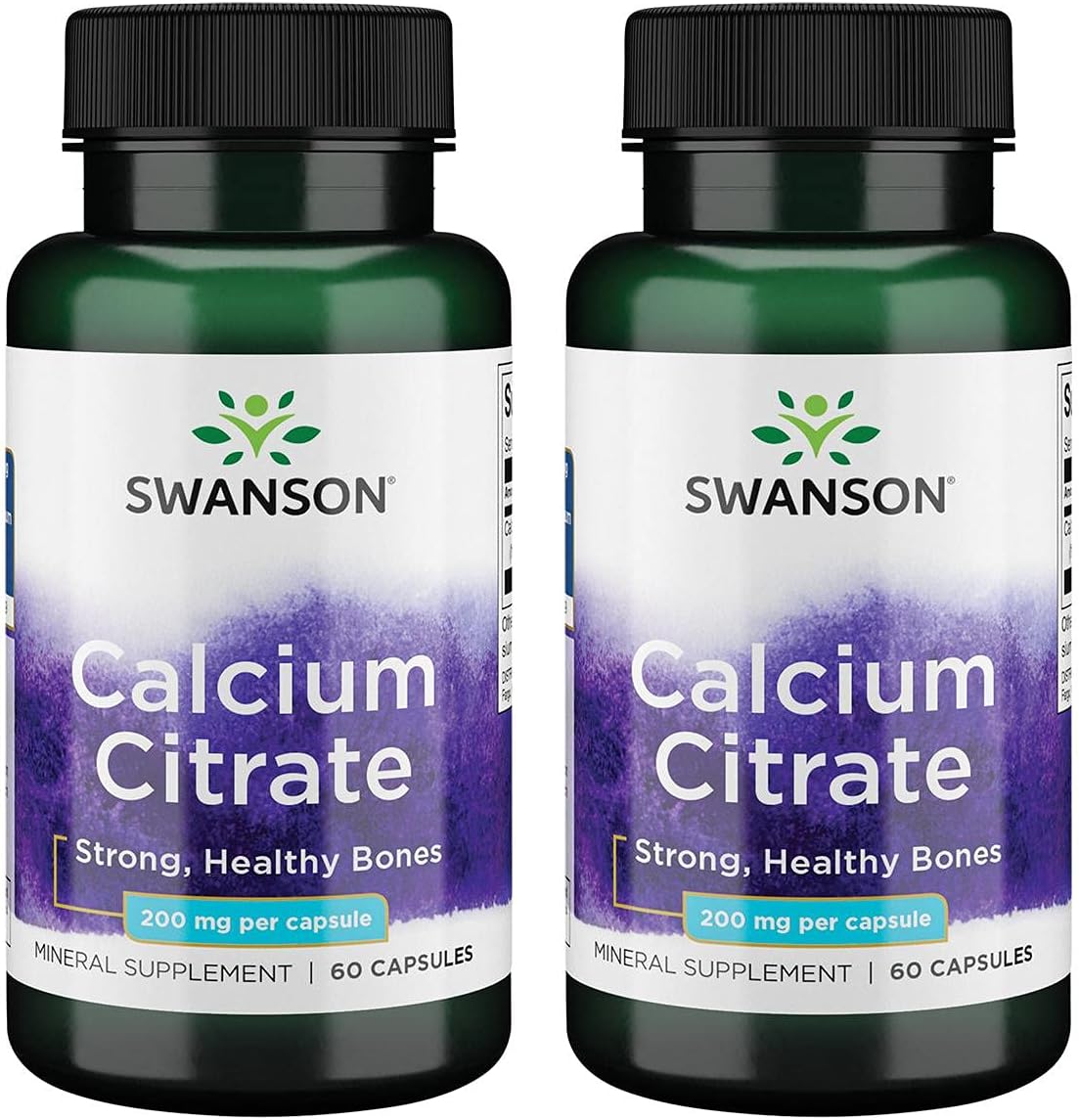 Pack of 2 Swanson Premium Brand Calcium Citrate Capsules - 200 mg Each - 60 Capsules Total