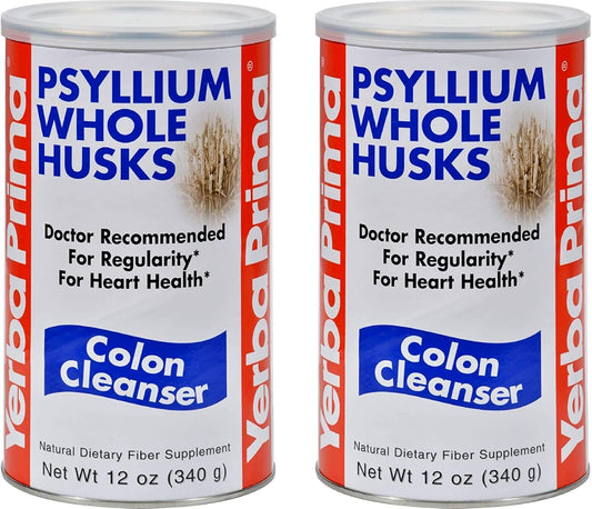 Pack of 2 Yerba Prima Psyllium Whole Husks Colon Cleanser 12 oz - All Natural Dietary Fiber, Premium Psyllium, Non-GMO, Gluten-Free - Made in USA