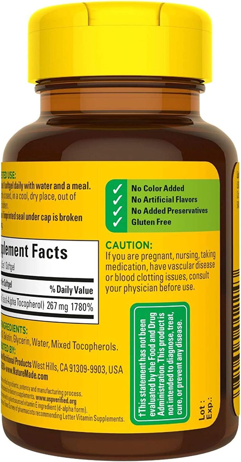Pack of 200 Nature Made Vitamin E 400 I.U. Softgels