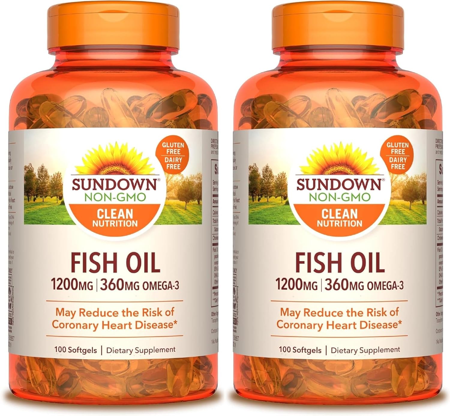 Pack of 200 Softgels of Sundown Fish Oil 1200 mg, Omega-3 Dietary Supplement for Heart Health