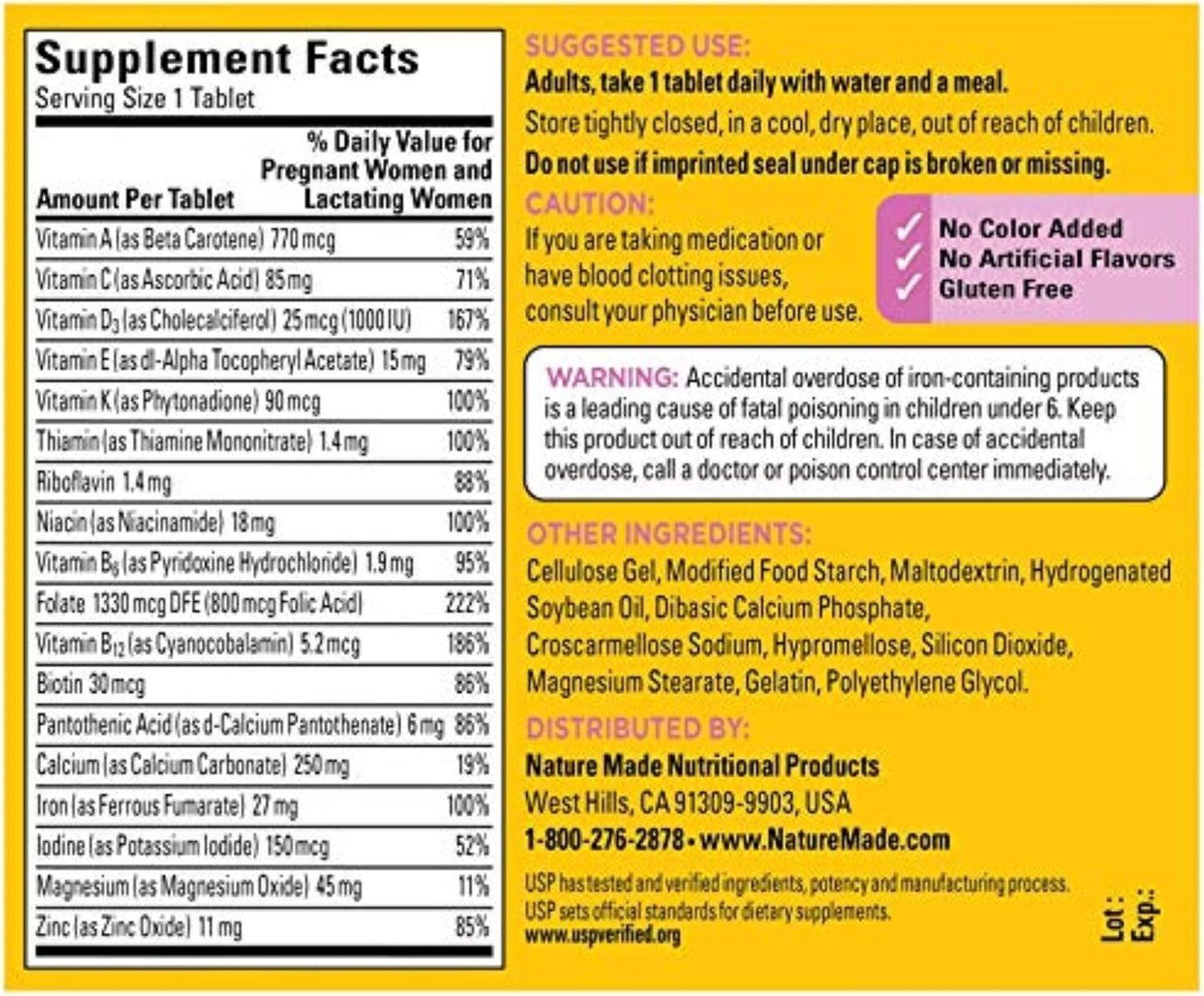 Pack of 270 Nature Made Prenatal Multi Tablets with Folic Acid & 17 Essential Nutrients for Baby & Mom Support - Vitamin D3, Calcium, Iron, Iodine, Vitamin C, and More