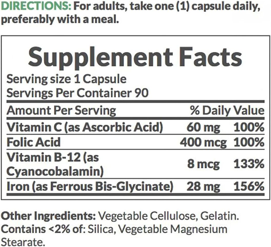 Pack of 270 Nature's Bounty Gentle Iron 28 mg Capsules for Gentle Iron Support