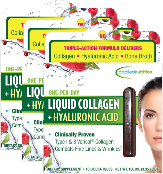 Pack of 3 Applied Nutrition Liquid Collagen with Hyaluronic Acid for Skin Health