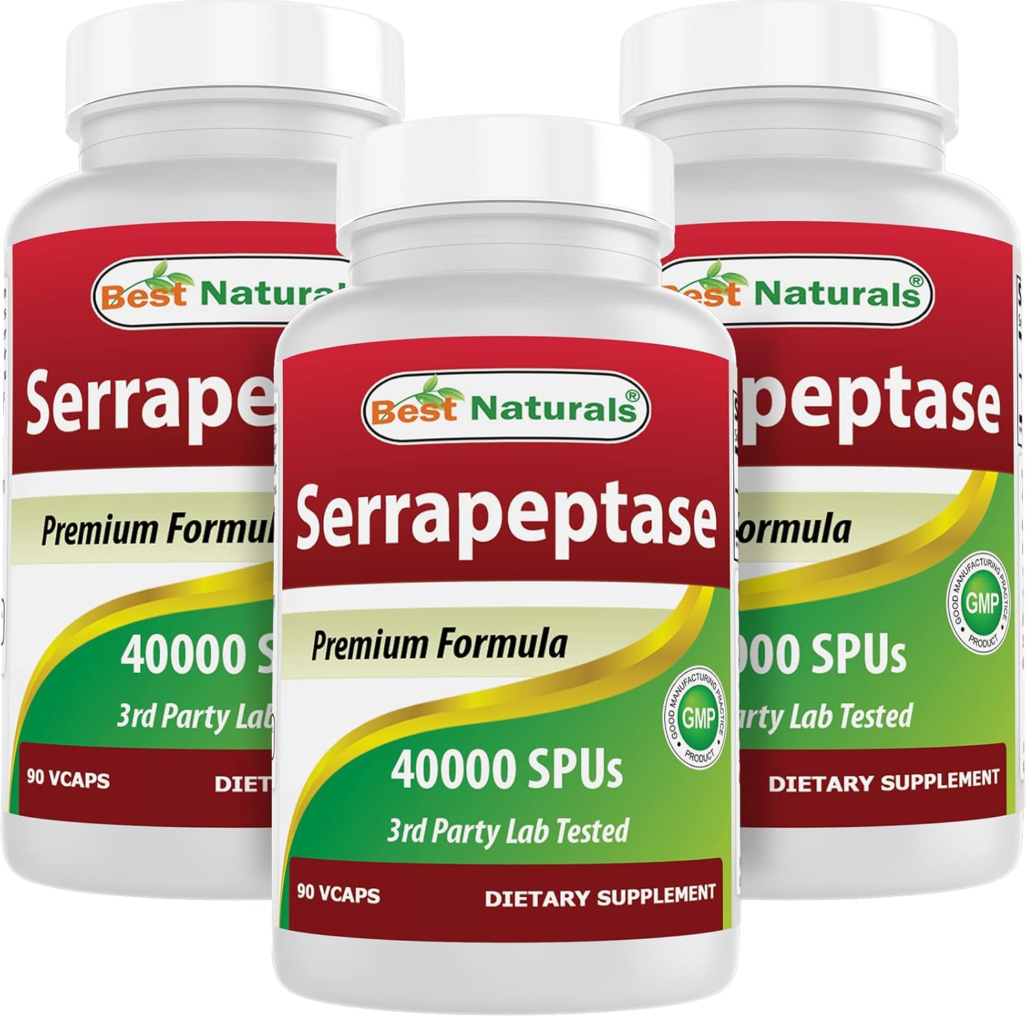 Pack of 3 Best Naturals Serrapeptase 40000 SPUs 90 Vcaps - 270 Count