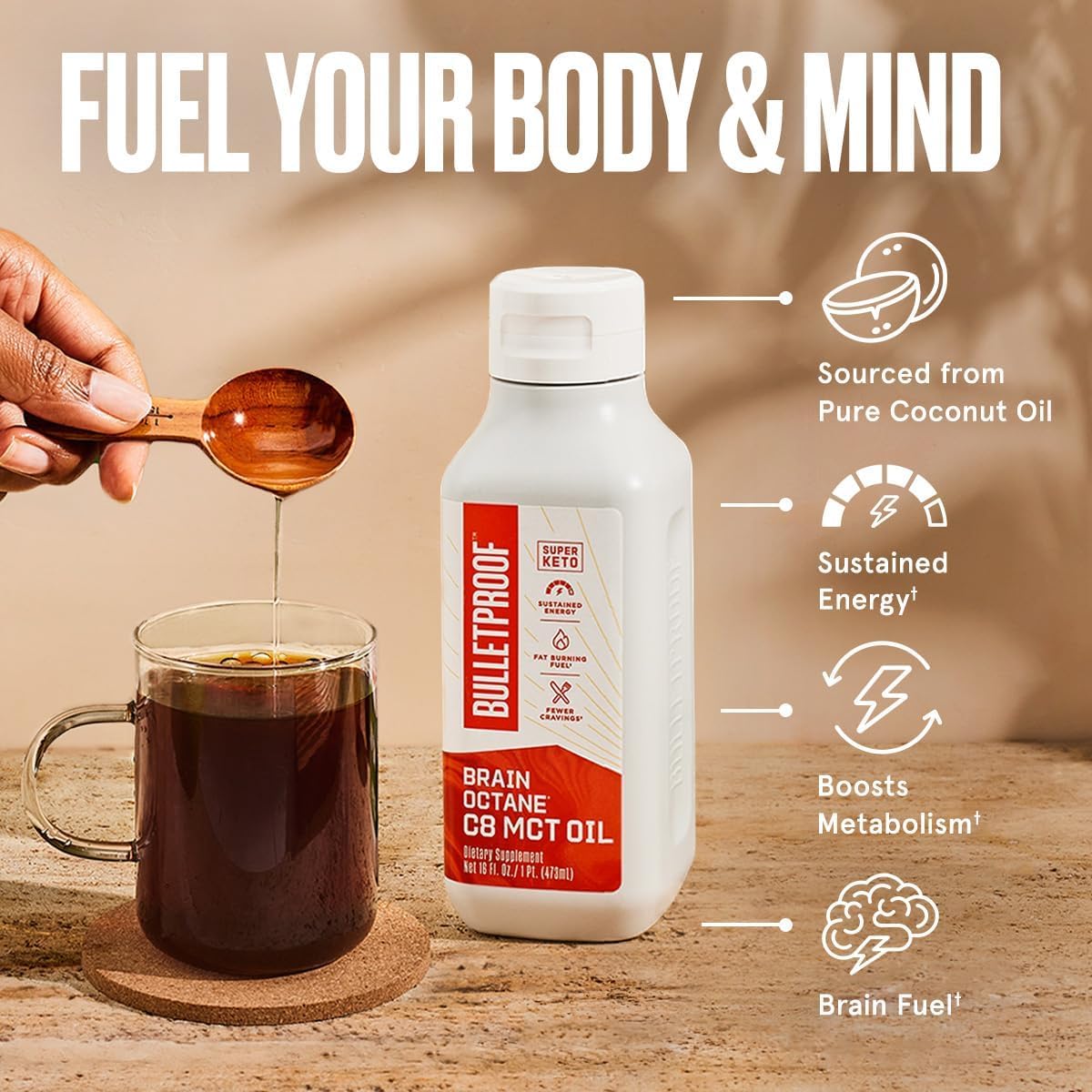 Pack of 3 Bulletproof Brain Octane C8 MCT Oil, 16 oz - Keto Supplements for Energy & Craving Control