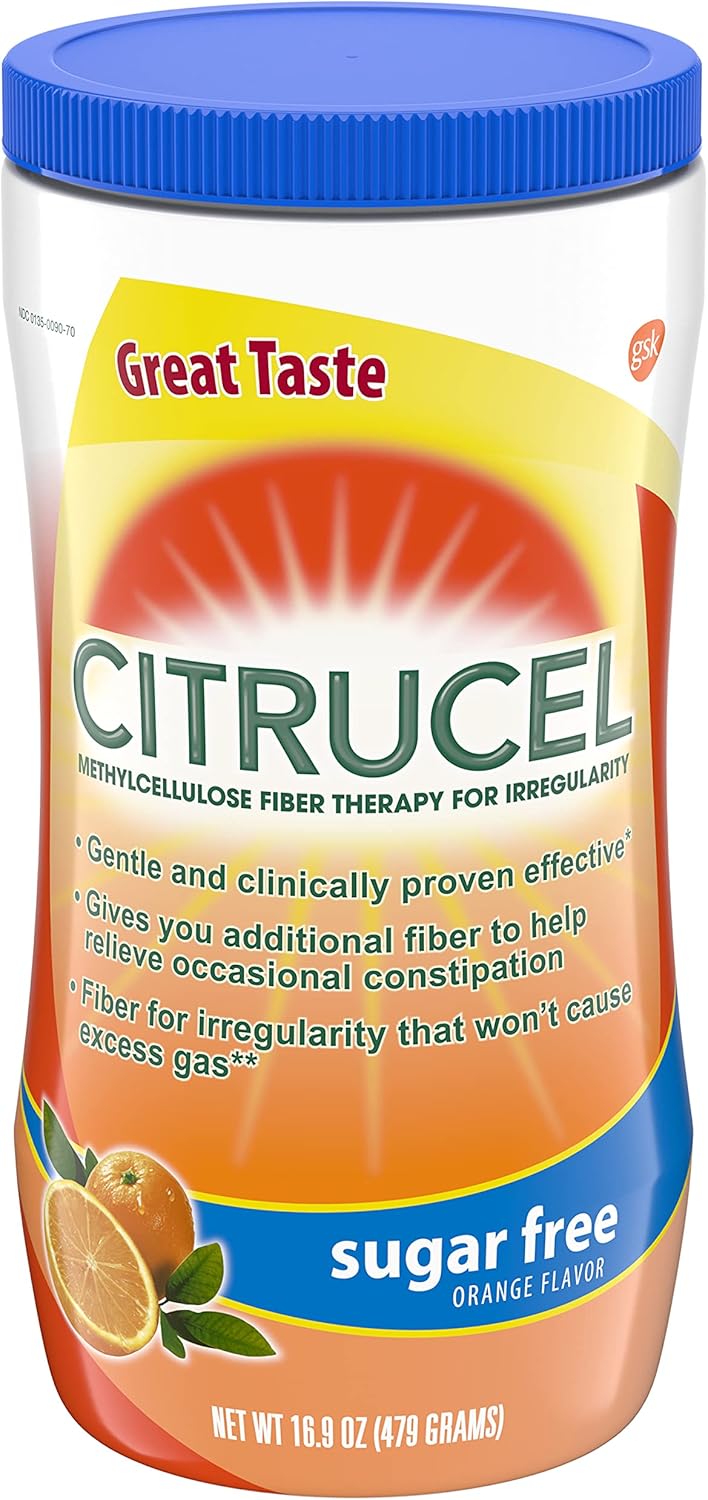 Pack of 3 Citrucel Sugar Free Orange Flavor Methylcellulose Fiber Therapy Powder 16.9 oz for Regularity