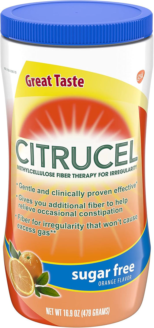 Pack of 3 Citrucel Sugar Free Orange Flavor Methylcellulose Fiber Therapy Powder 16.9 oz for Regularity