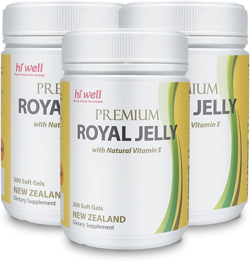 Pack of 3 Hi Well Premium Royal Jelly Softgels with Natural Vitamin E, Pure & Natural New Zealand Origin