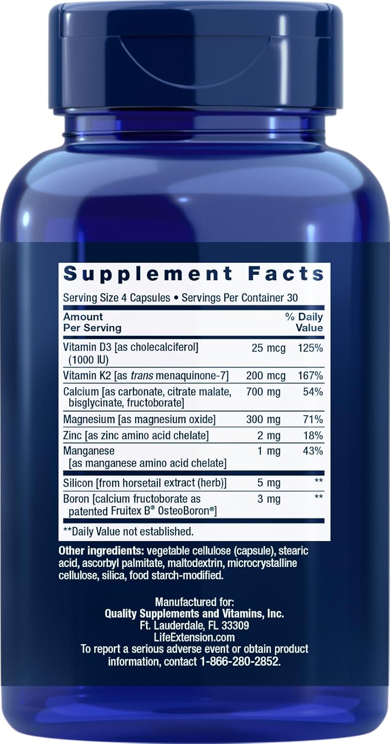 Pack of 3 Life Extension Bone Restore Calcium Supplement with Vitamin K2 - 360 Capsules Total