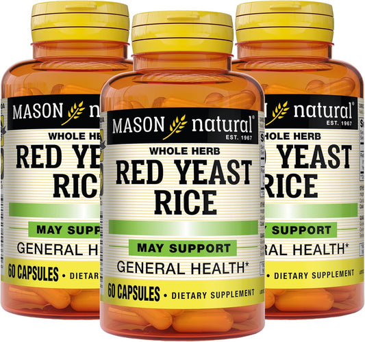 Pack of 3 MASON NATURAL Red Yeast Rice Capsules for Heart Health & Blood Circulation