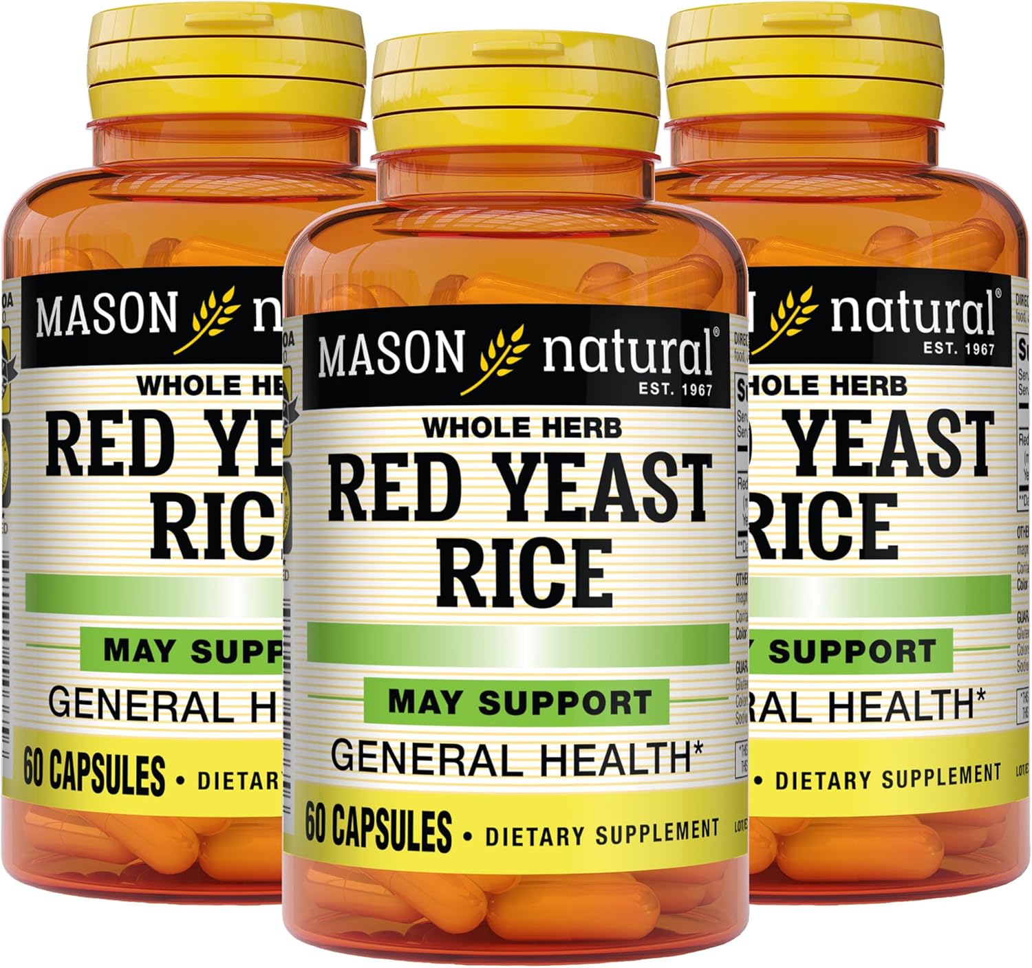 Pack of 3 MASON NATURAL Red Yeast Rice Capsules for Heart Health & Blood Circulation