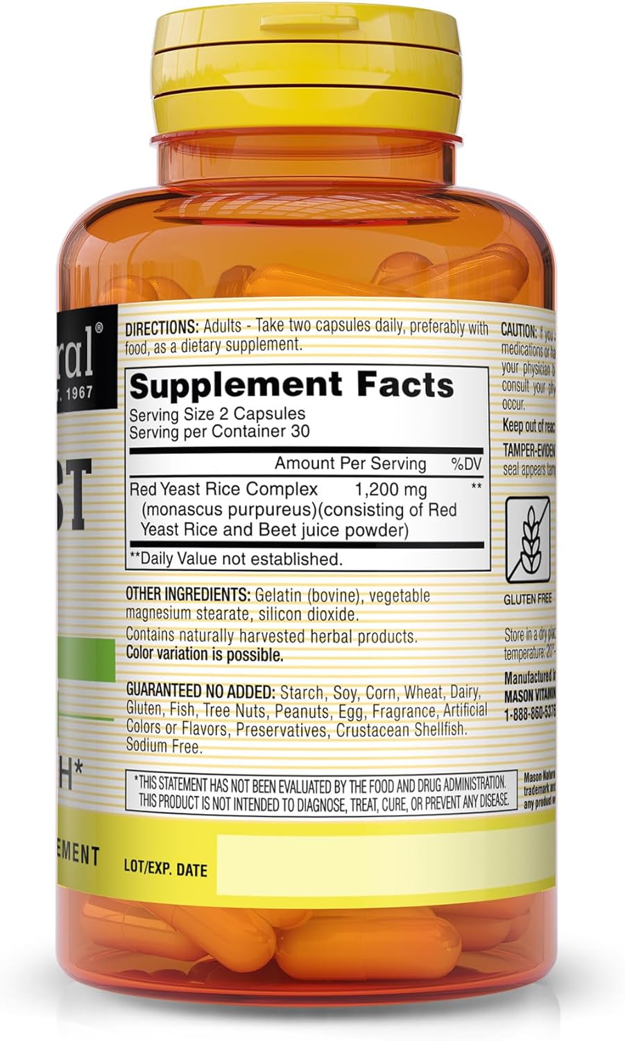 Pack of 3 MASON NATURAL Red Yeast Rice Capsules for Heart Health & Blood Circulation