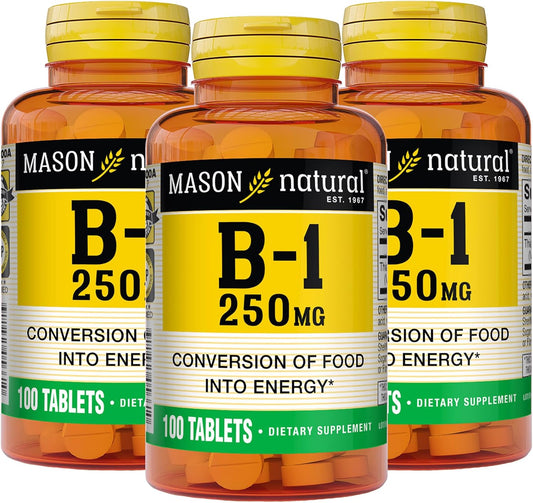 Pack of 3 Mason Natural Vitamin B1 Thiamine 250mg Tablets, 300-Day Supply for Energy Support