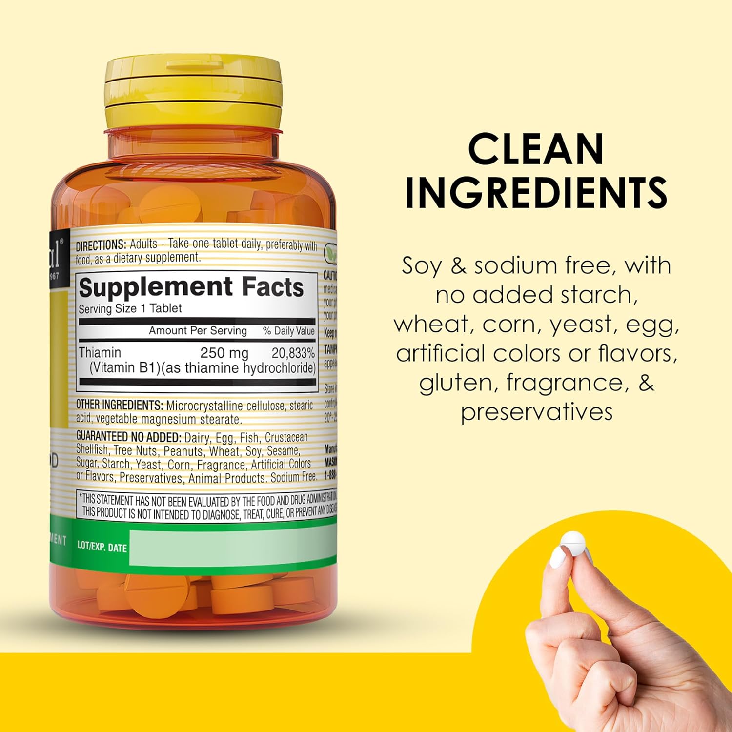 Pack of 3 Mason Natural Vitamin B1 Thiamine 250mg Tablets, 300-Day Supply for Energy Support