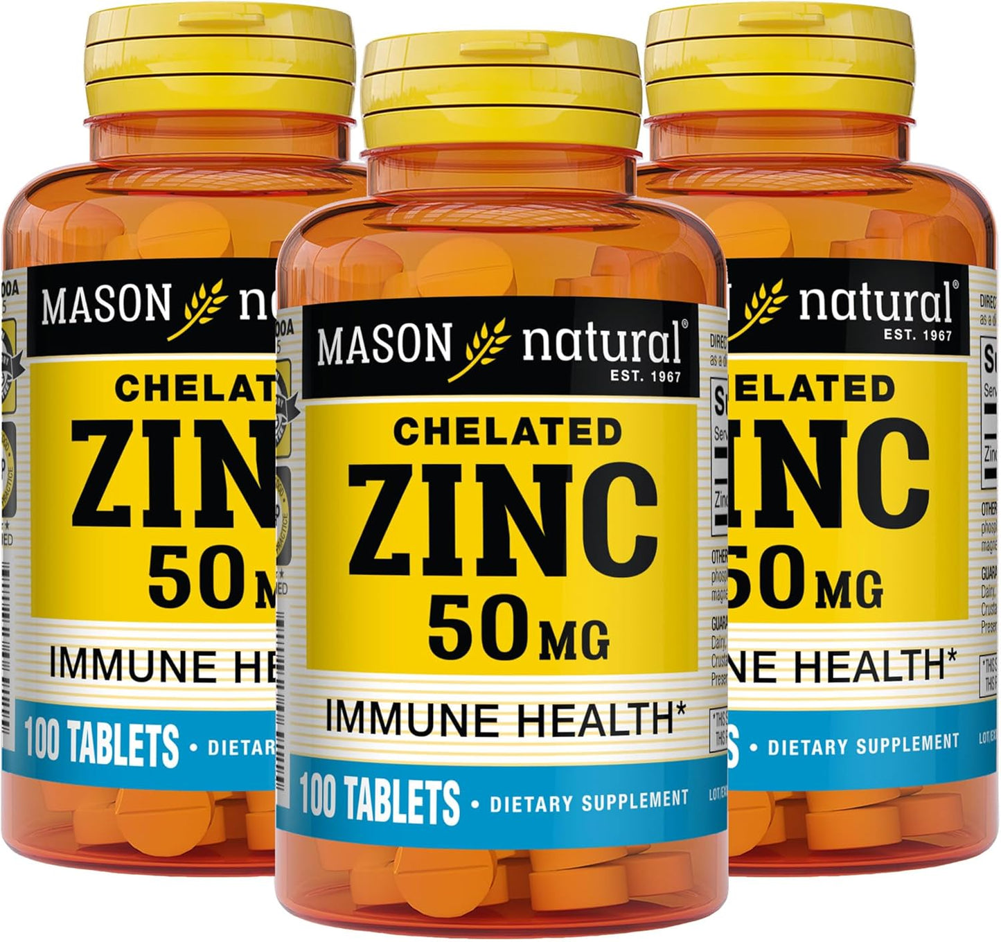 Pack of 3 Mason Natural Zinc 50 mg Tablets for Immune Function & Antioxidant Health