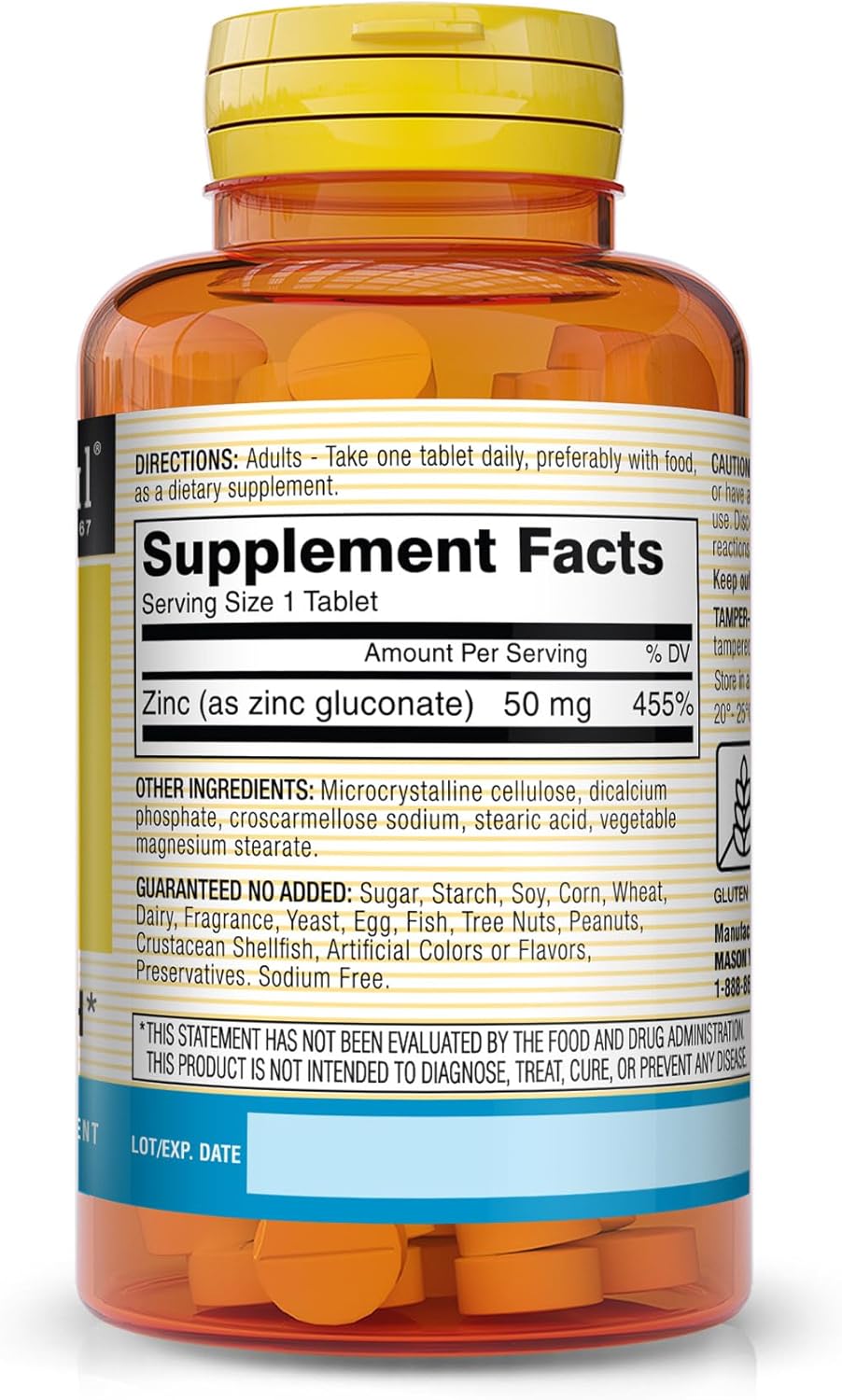 Pack of 3 Mason Natural Zinc 50 mg Tablets for Immune Function & Antioxidant Health