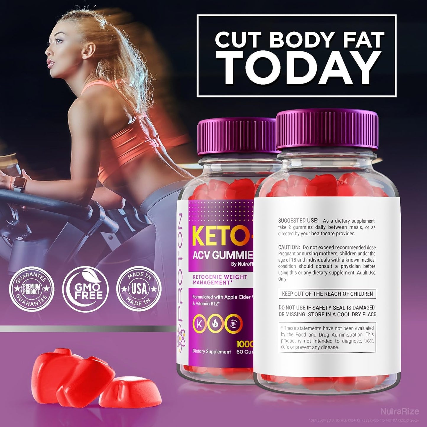 Pack of 3 NutraRize Proton Keto ACV Gummies for Advanced Slimming Formula - 1000 MG Maximum Strength Supplement with 180 Gomitas Reviews