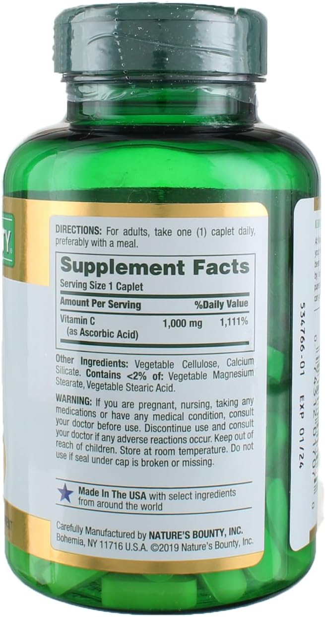 Pack of 300 Nature's Bounty Vitamin C Caplets, 1000mg - Immune Support Supplement