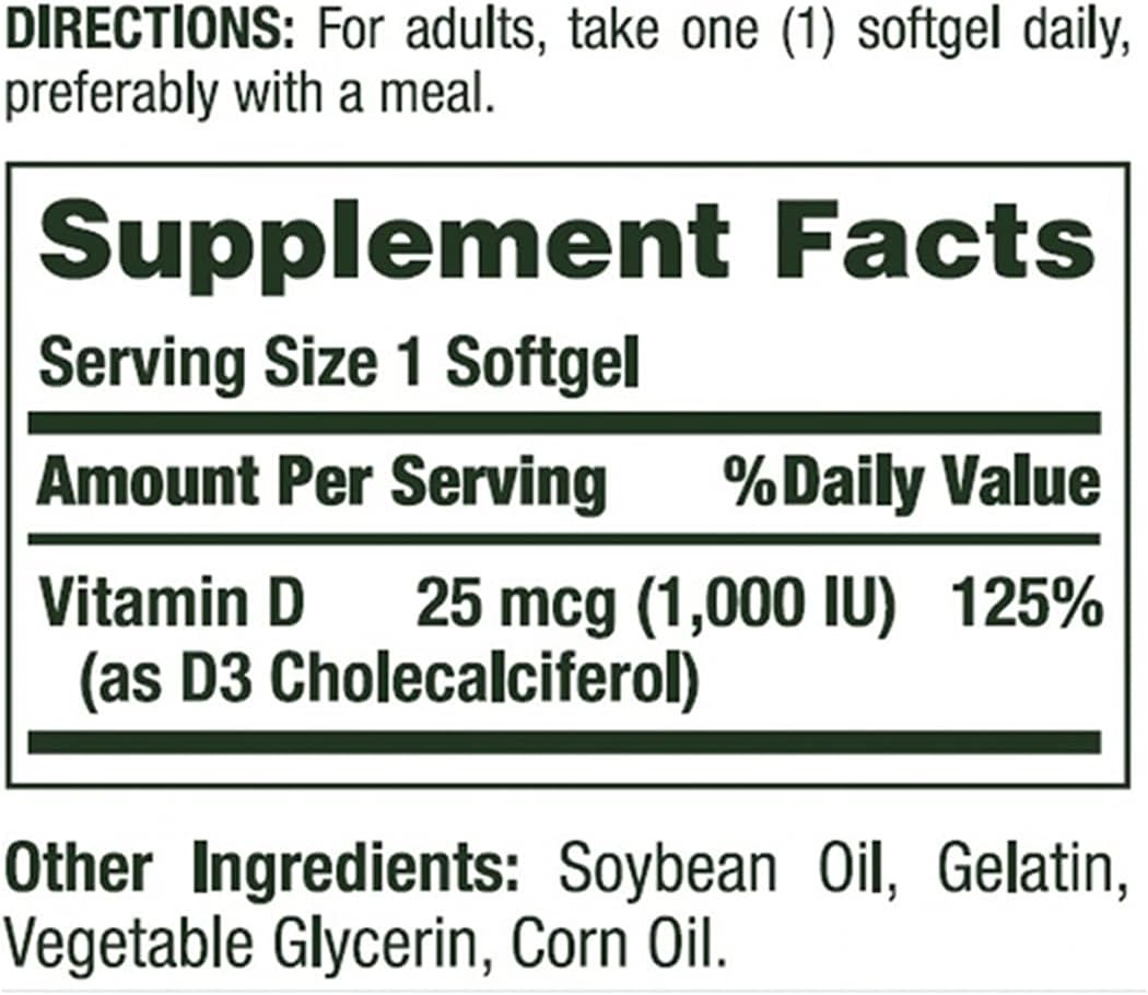Pack of 360 Nature's Bounty Vitamin D3 1000 100 mg Softgels for Immune Support