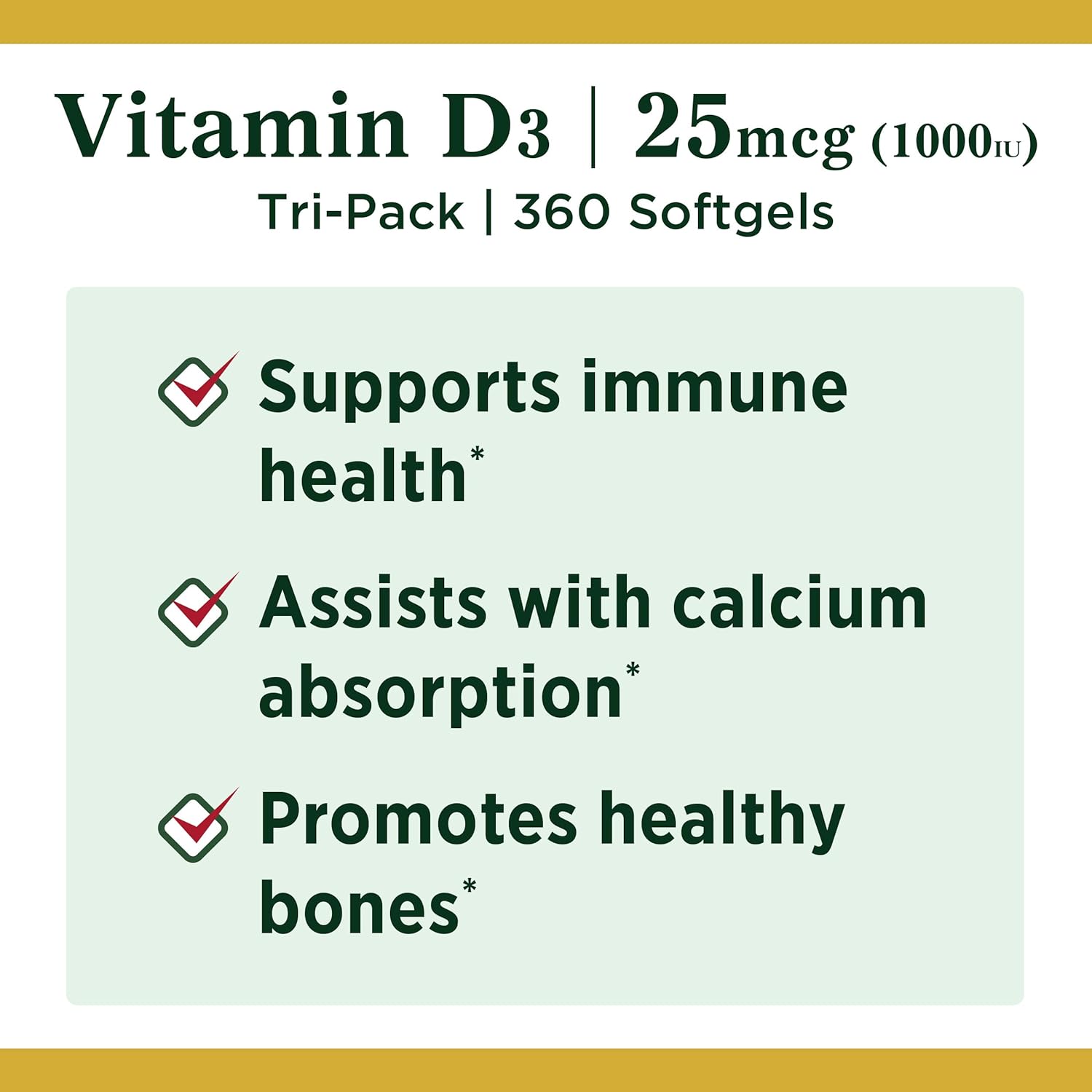 Pack of 360 Nature's Bounty Vitamin D3 1000 100 mg Softgels for Immune Support