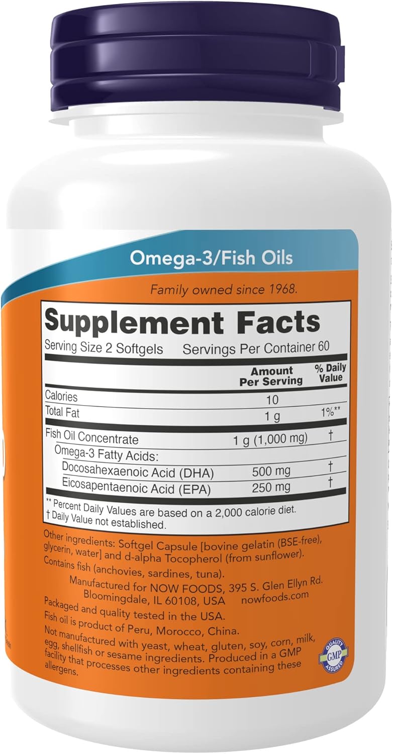 Pack of 360 Softgels NOW Supplements DHA-250 with 125 EPA, Molecularly Distilled for Brain Health Support