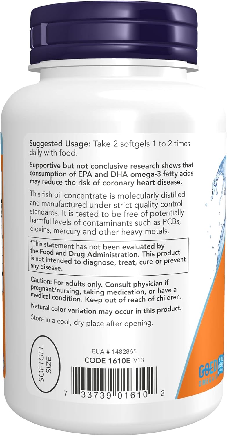 Pack of 360 Softgels NOW Supplements DHA-250 with 125 EPA, Molecularly Distilled for Brain Health Support